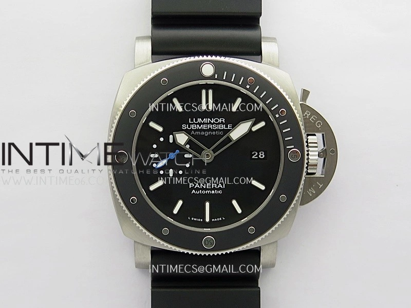 PAM1389 Titanium Submersible Black Ceramic Bezel VSF 1:1 Best Edition Black Dial On Black Rubber Strap P.9010 Clone